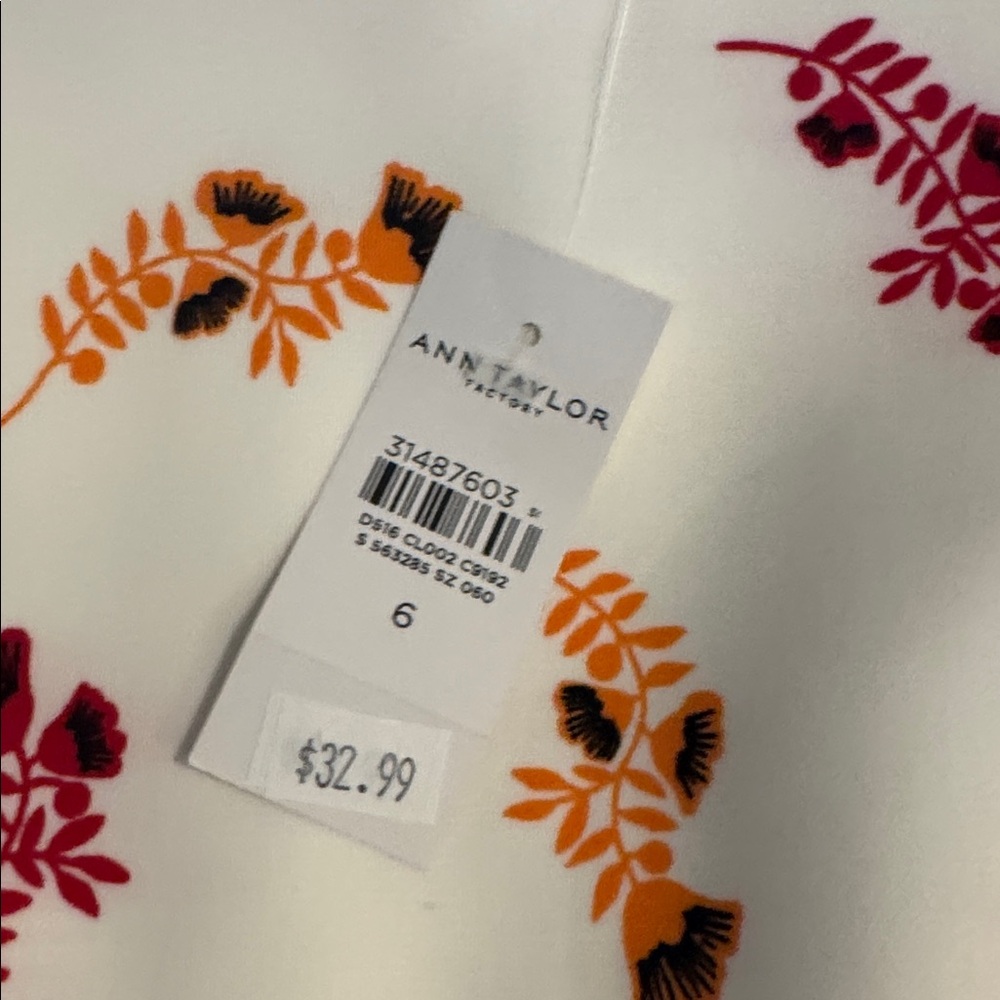 Ann Taylor Factory White Dress with Red and Orange Floral Design - Picture 3 of 5